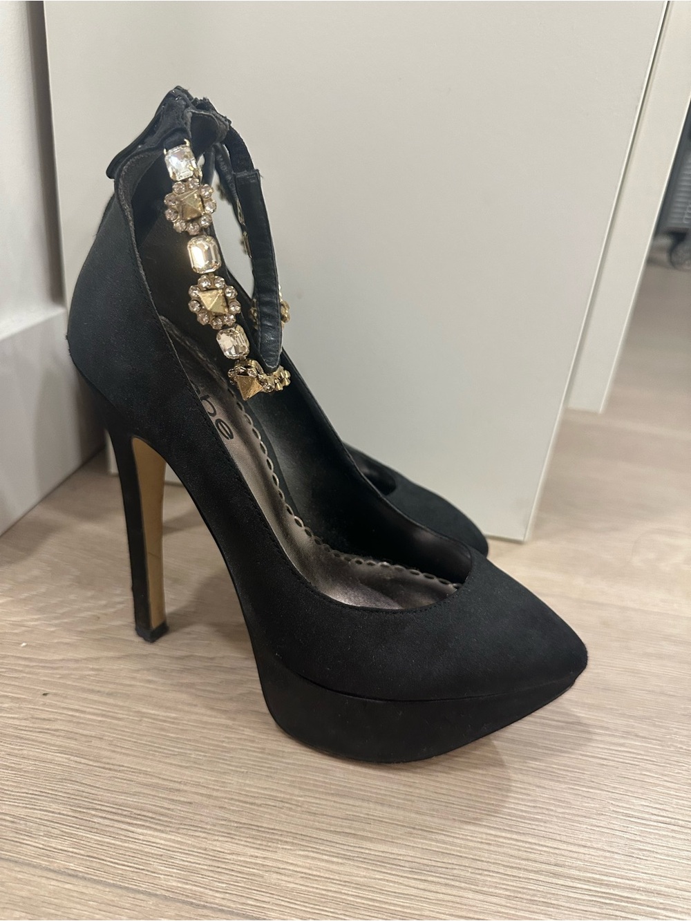 Bebe black crystal Ankle-Strap Platform Stiletto Pumps